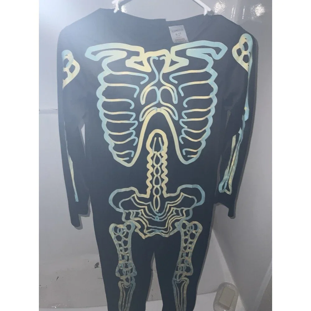 Glow In Dark Skeleton Costume Toddler 8-9 Years 1 pc No Gloves Hook&Loop Closure